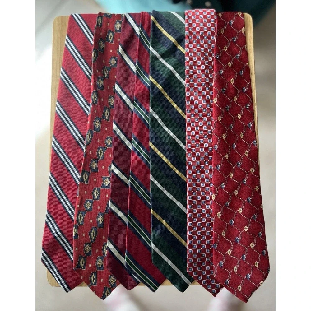 y2k Jos. A. Bank Classic Vintage Silk Tie Lot 7pc Red Blue Green Striped Geo